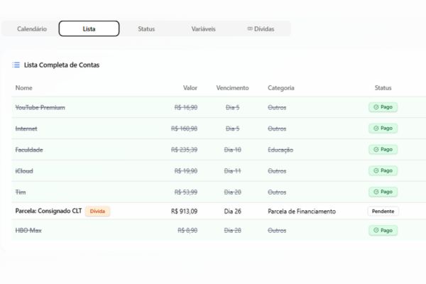 tela de gastos fixos do Dominar Finanças Pro para saber Como Organizar as Finanças Pessoais