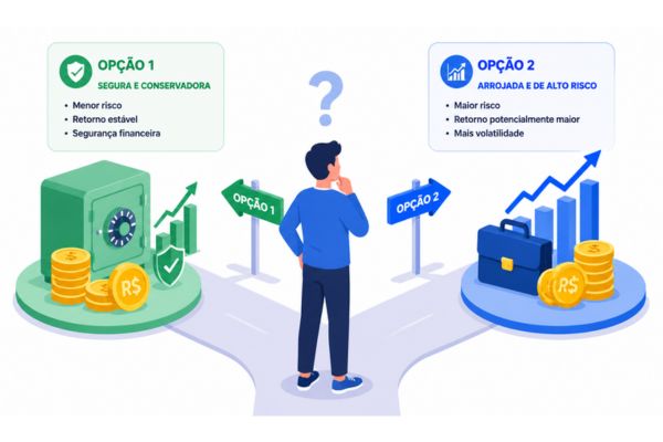 finanças comportamentais - Pessoa olhando para duas opções de escolha financeira